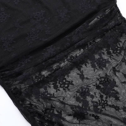 Lace cross applique irregular tube mini dress