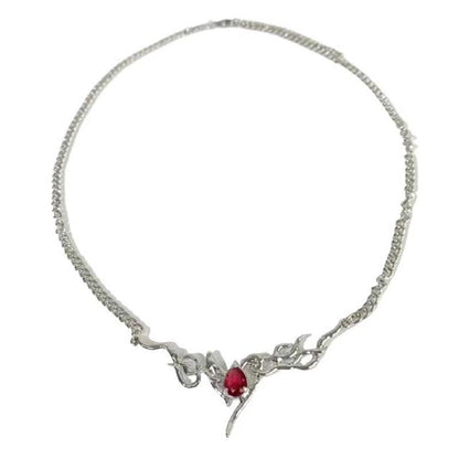 Heart pendant chain contrast necklace