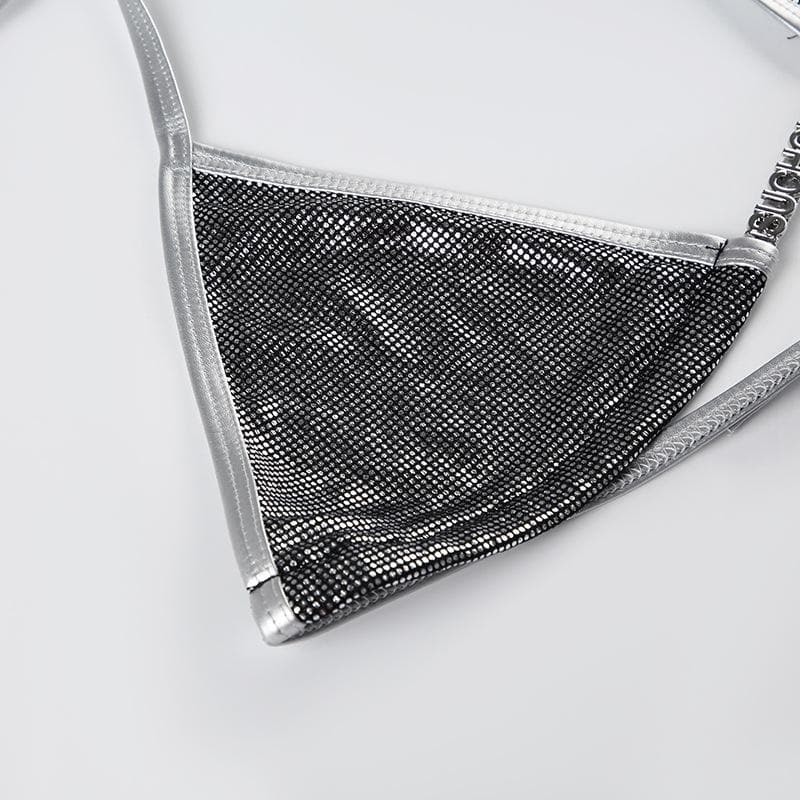 Halter polka dot metallic self tie pant set
