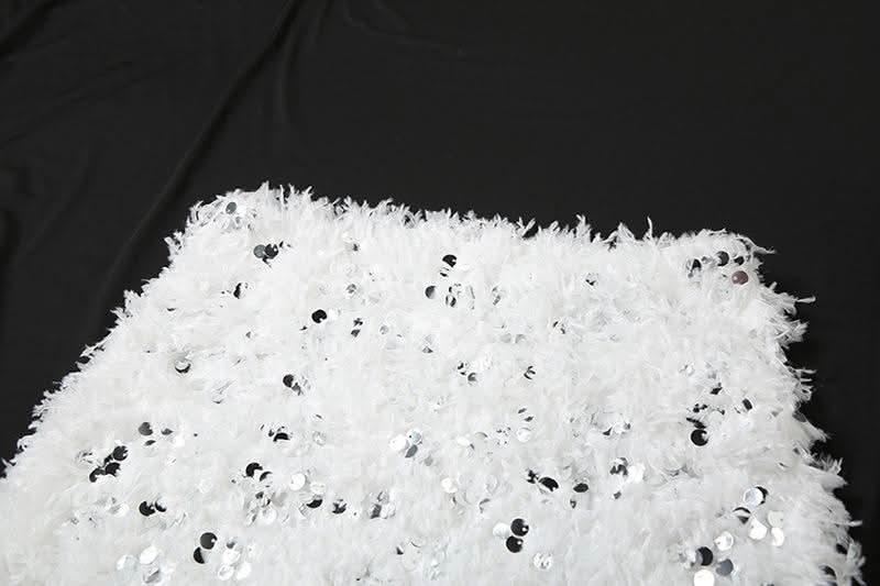 Glitter mesh patchwork fluffy maxi skirt