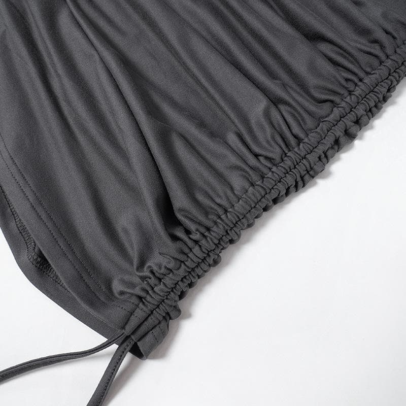Mock Neck Thumbhole Long Sleeve Drawstring Ruched Mini Dress