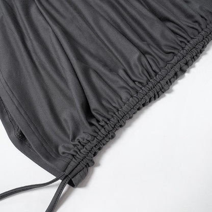 Mock Neck Thumbhole Long Sleeve Drawstring Ruched Mini Dress
