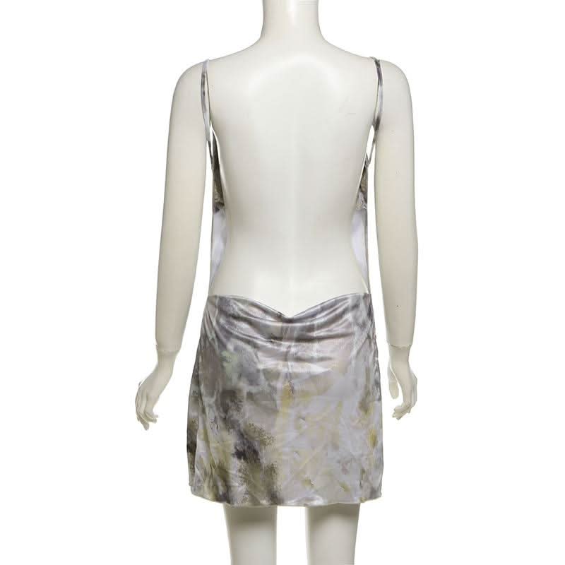 Cowl neck print backless contrast cami mini dress