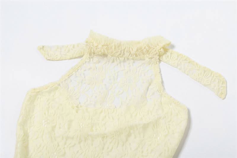 Halter mesh ruffle backless top