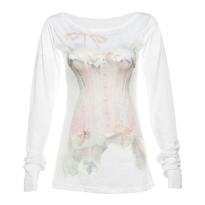 Long sleeve irregular print contrast top