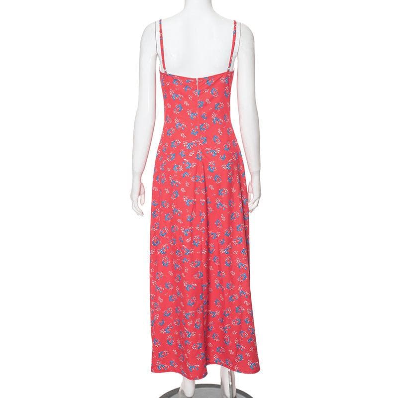 Flower print zip-up u neck cami maxi dress