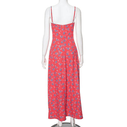 Flower print zip-up u neck cami maxi dress