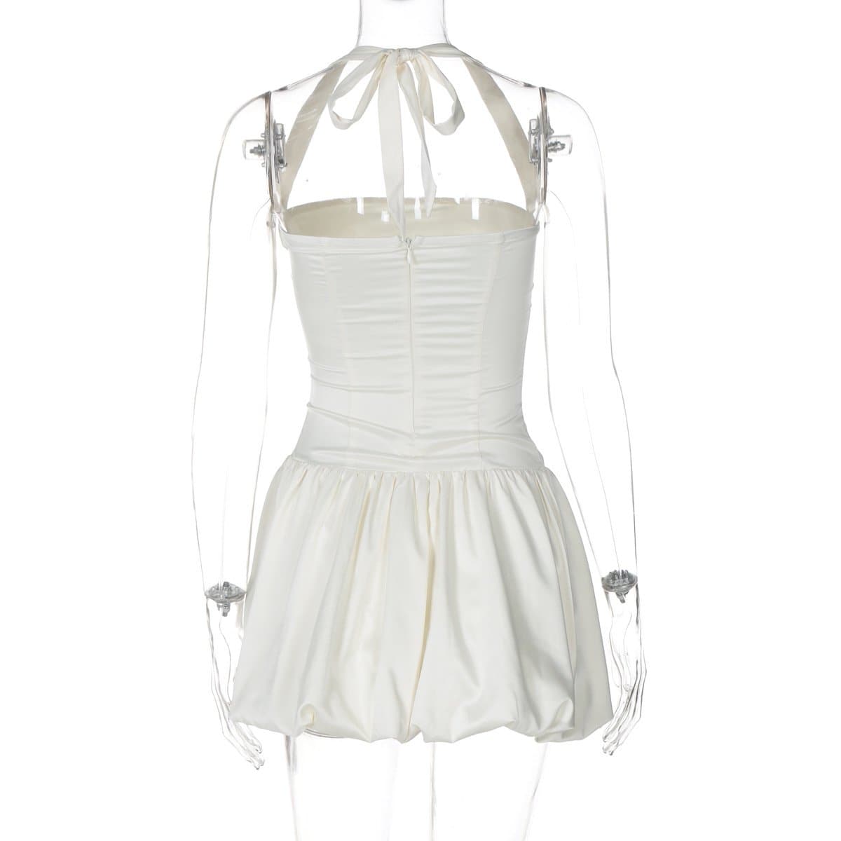 Halter ruched knotted solid mini dress