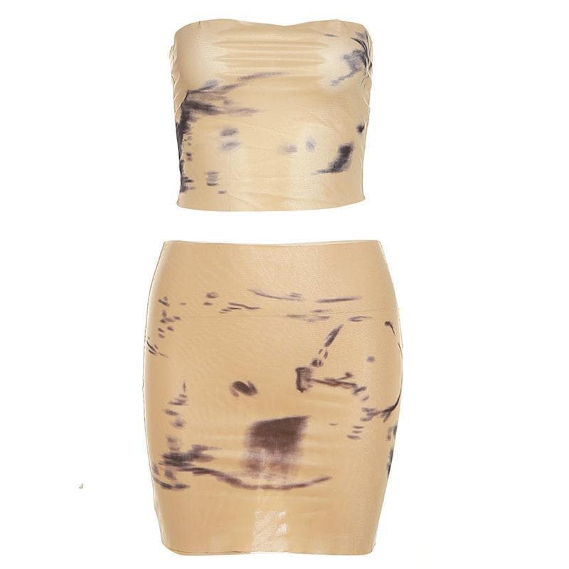 Tie dye contrast sheer mesh see through tube mini skirt set-final-sale