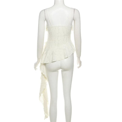 V neck ruffle irregular backless solid cami top