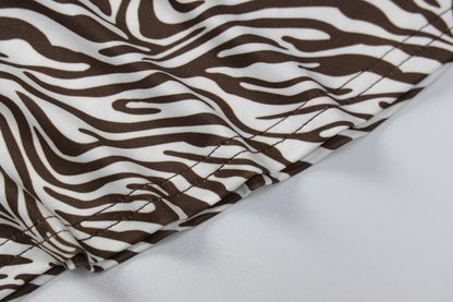 Zebra Print Criss Cross Back Cowl Neck Mermaid Maxi Dress