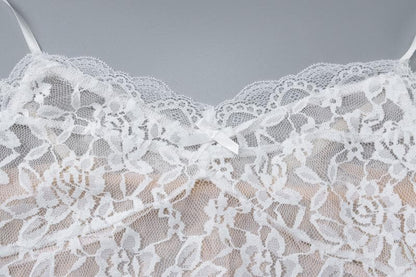 V neck see through lace bowknot cami mini dress