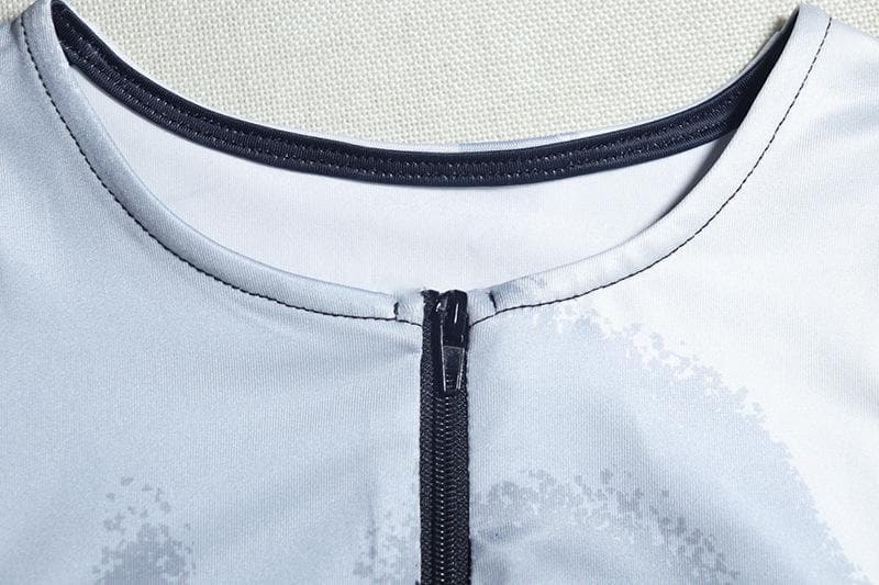 U neck zip-up print contrast crop pant set