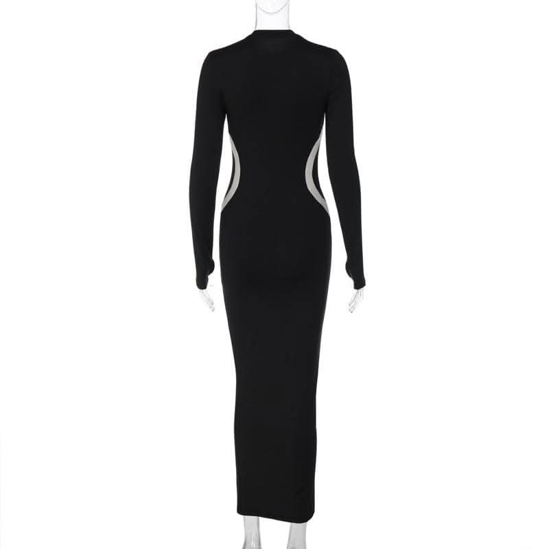Gloves contrast long sleeve crewneck maxi dress-final-sale