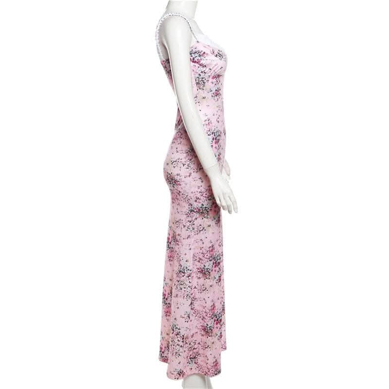 Ruched flower print contrast sleeveless v neck maxi dress-final-sale