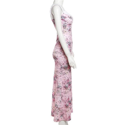 Ruched flower print contrast sleeveless v neck maxi dress-final-sale