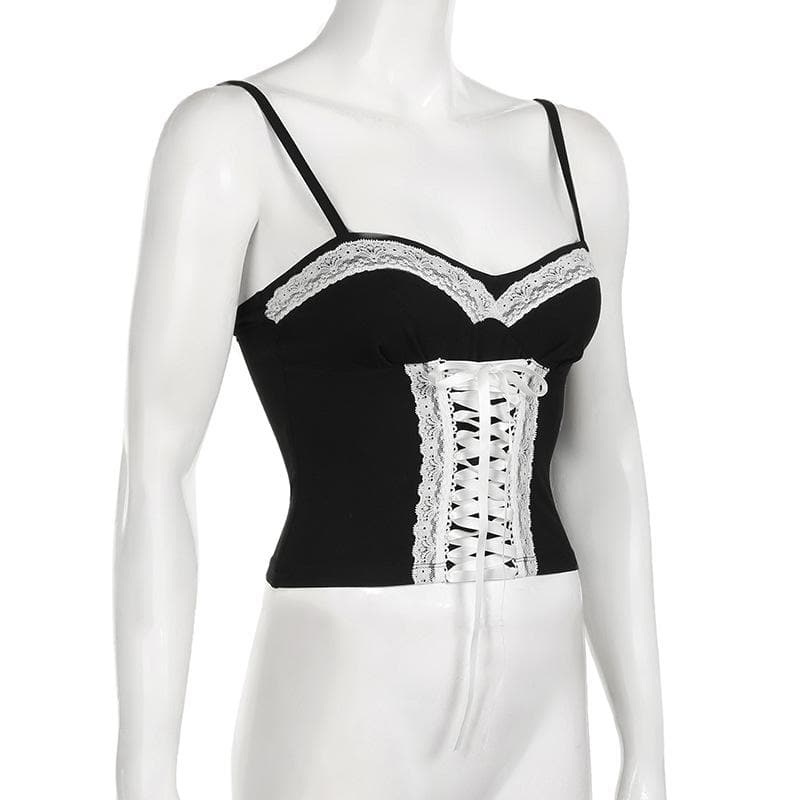 Lace up sweetheart neck cami top