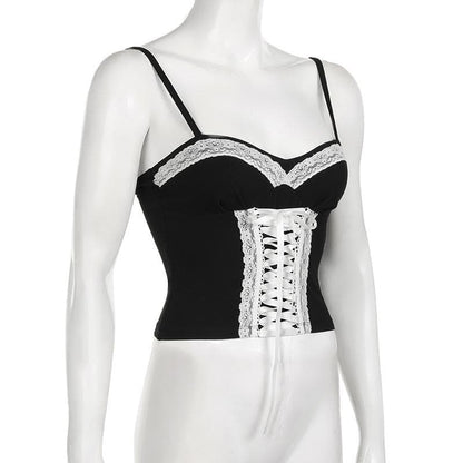Lace up sweetheart neck cami top