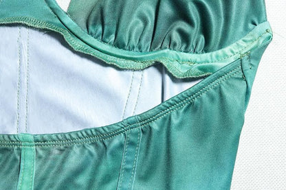 Halter corset deep v neck drawstring ruched slit maxi dress