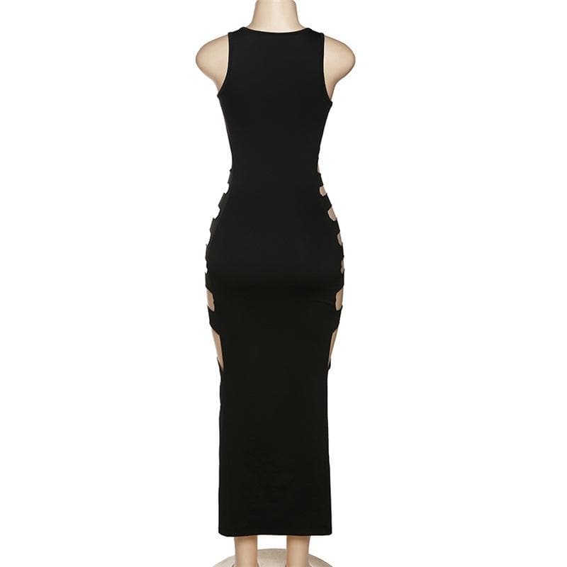 Scoop Neck Sleeveless Side Cutout Hollow Out Bodycon Maxi Dress