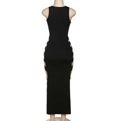 Scoop Neck Sleeveless Side Cutout Hollow Out Bodycon Maxi Dress