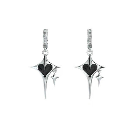 Heart 4 pointed star drop earrings
