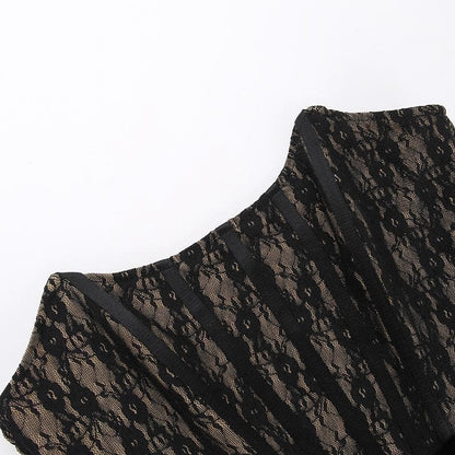 Bustier ruched smocked slit velvet lace irregular tube midi dress