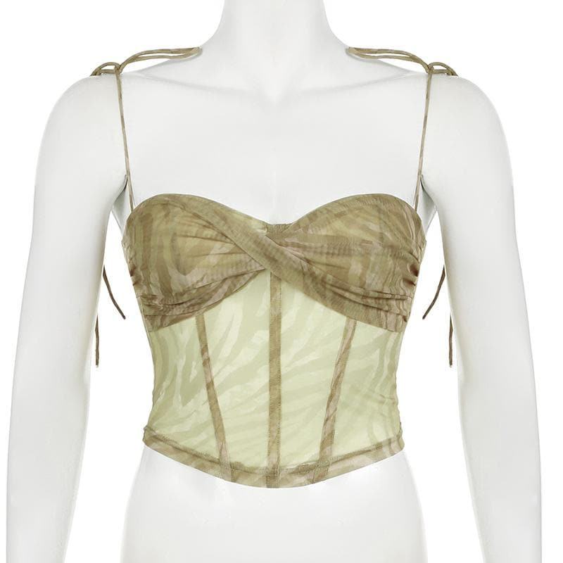 Bustier spaghetti strap zebra print mesh cami top