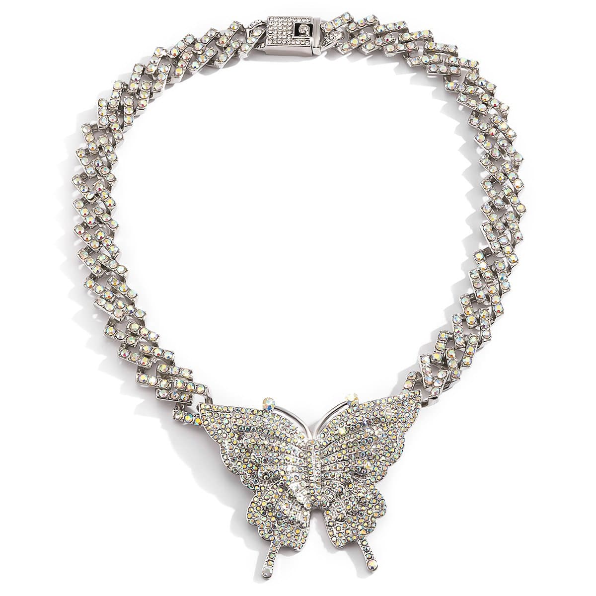 Butterfly pendant rhinestone cuban necklace