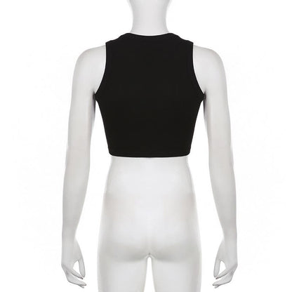 Textured contrast sleeveless crewneck patchwork crop top