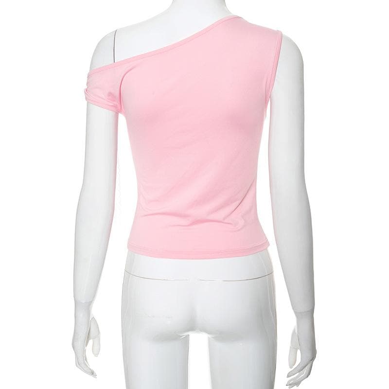 One shoulder irregular bowknot ruched top