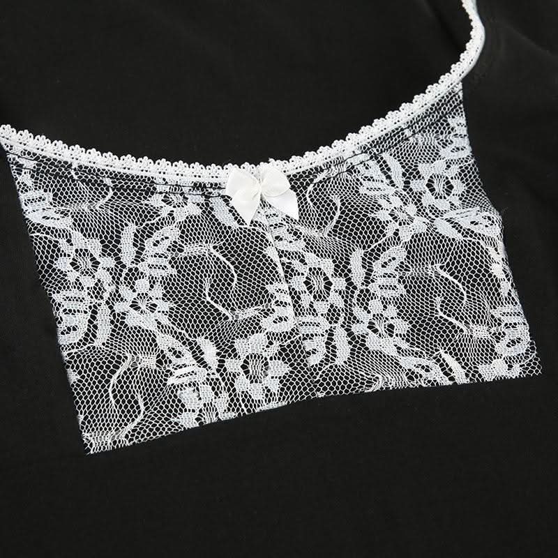 Long sleeve lace hem bowknot round neck top
