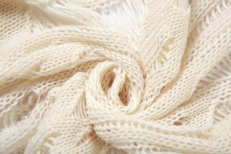 Crochet solid halter self tie see through slit midi skirt set-final-sale