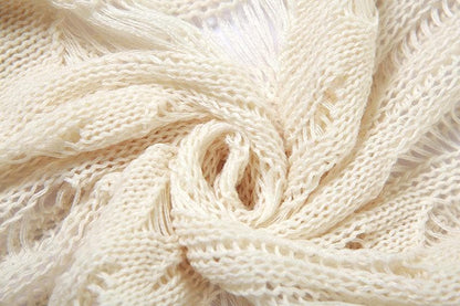 Crochet solid halter self tie see through slit midi skirt set-final-sale