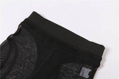 Crewneck hollow out mesh medium rise pant set