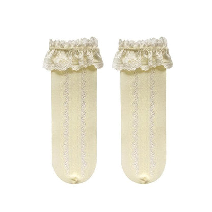 Lace hem heart pattern knee high socks