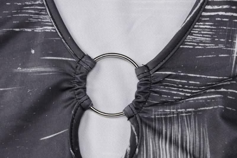 Slit long sleeve contrast o ring u neck maxi dress-final-sale