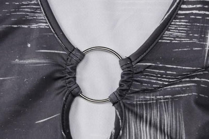 Slit long sleeve contrast o ring u neck maxi dress-final-sale