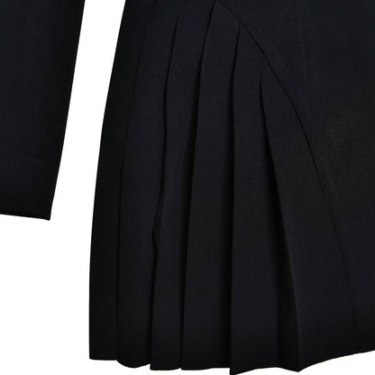 Turnover collar long sleeve v neck button pleated mini dress