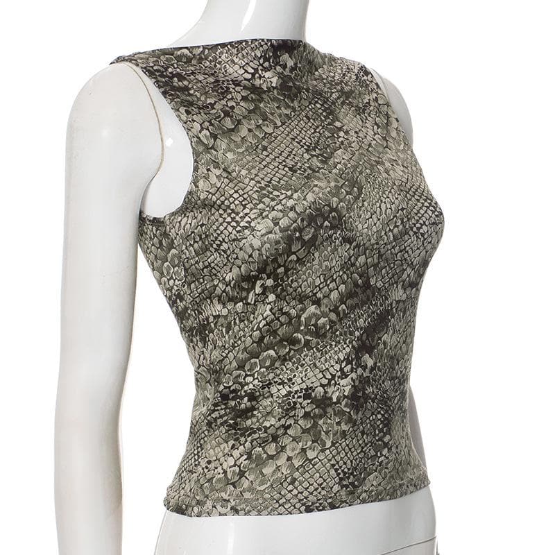 Snakeskin print round neck sleeveless top
