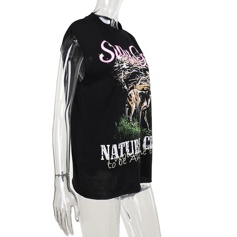 Sleeveless crewneck print top