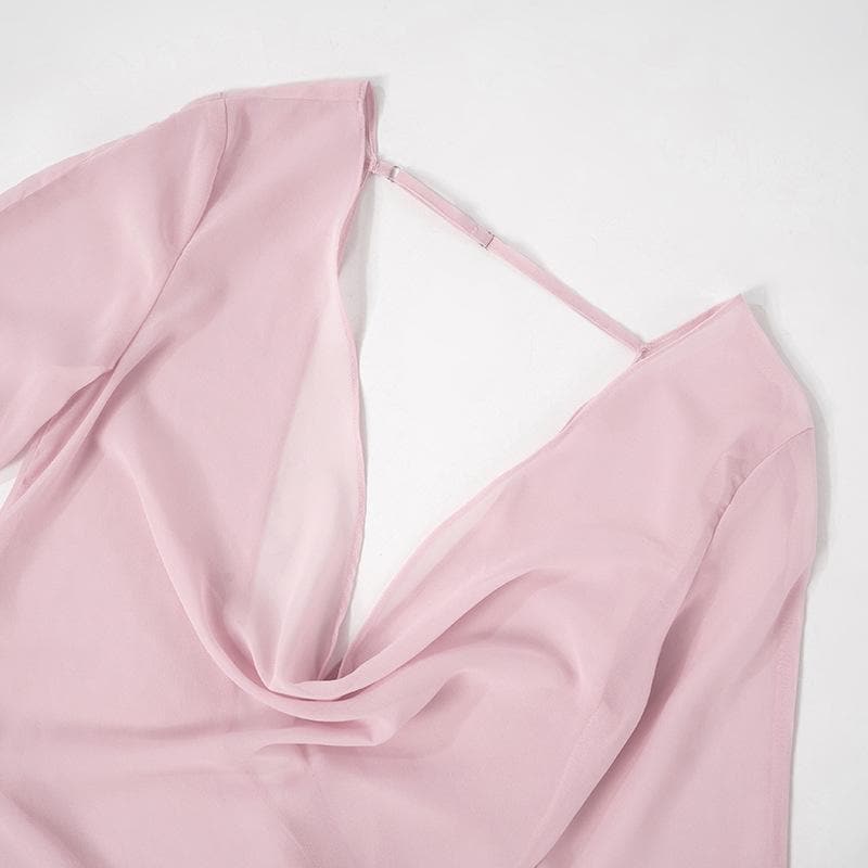 Cowl neck long sleeve backless chiffon mini dress