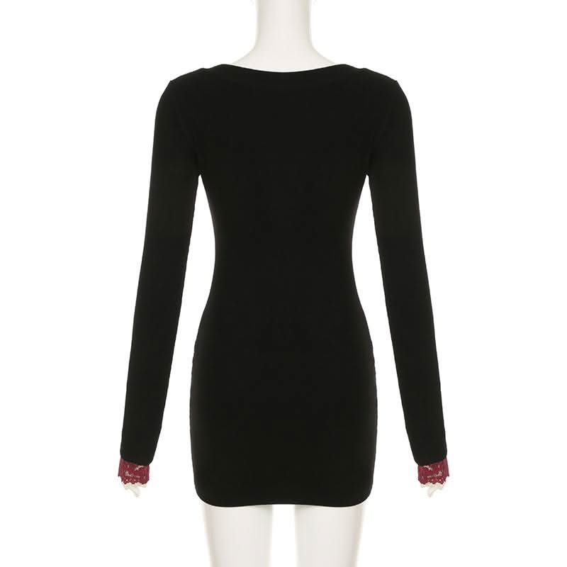 Long sleeve v neck butterfly metal buckle mini dress