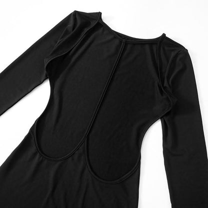 Long sleeve crewneck backless mini dress