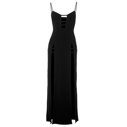 Hollow out high slit backless cami cut out maxi dress
