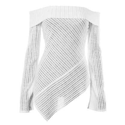 Off shoulder long sleeve textured irregular solid top