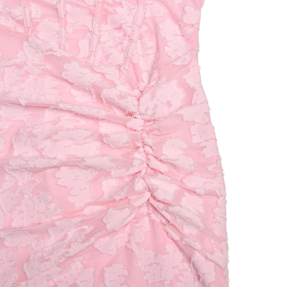 U neck zip-up ruched bustier ruffle cami maxi dress