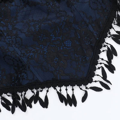 Off shoulder bowknot tassels lace top