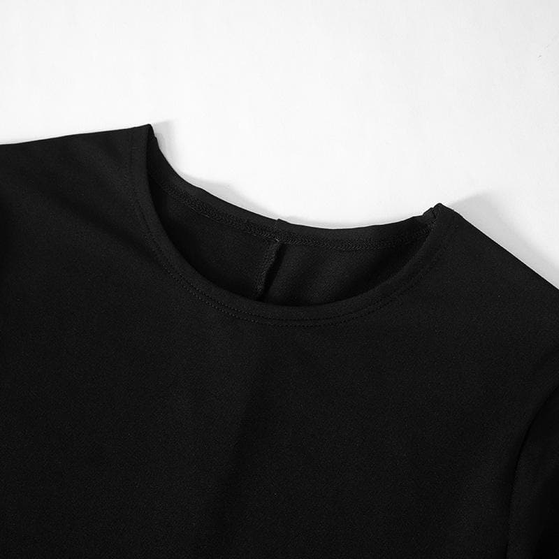 Contrast Side Panel Crew Neck Long Sleeve Bodycon Maxi Dress