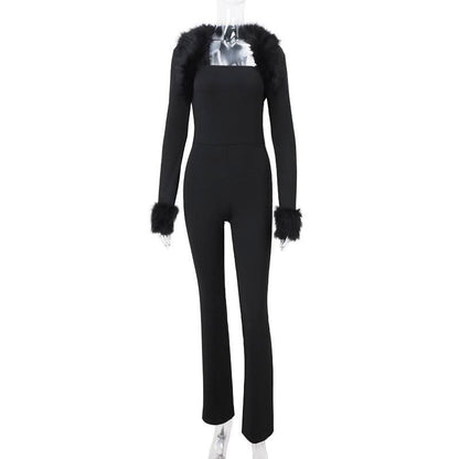Long sleeve fluffy shrug 2 piece tube jumpsuit